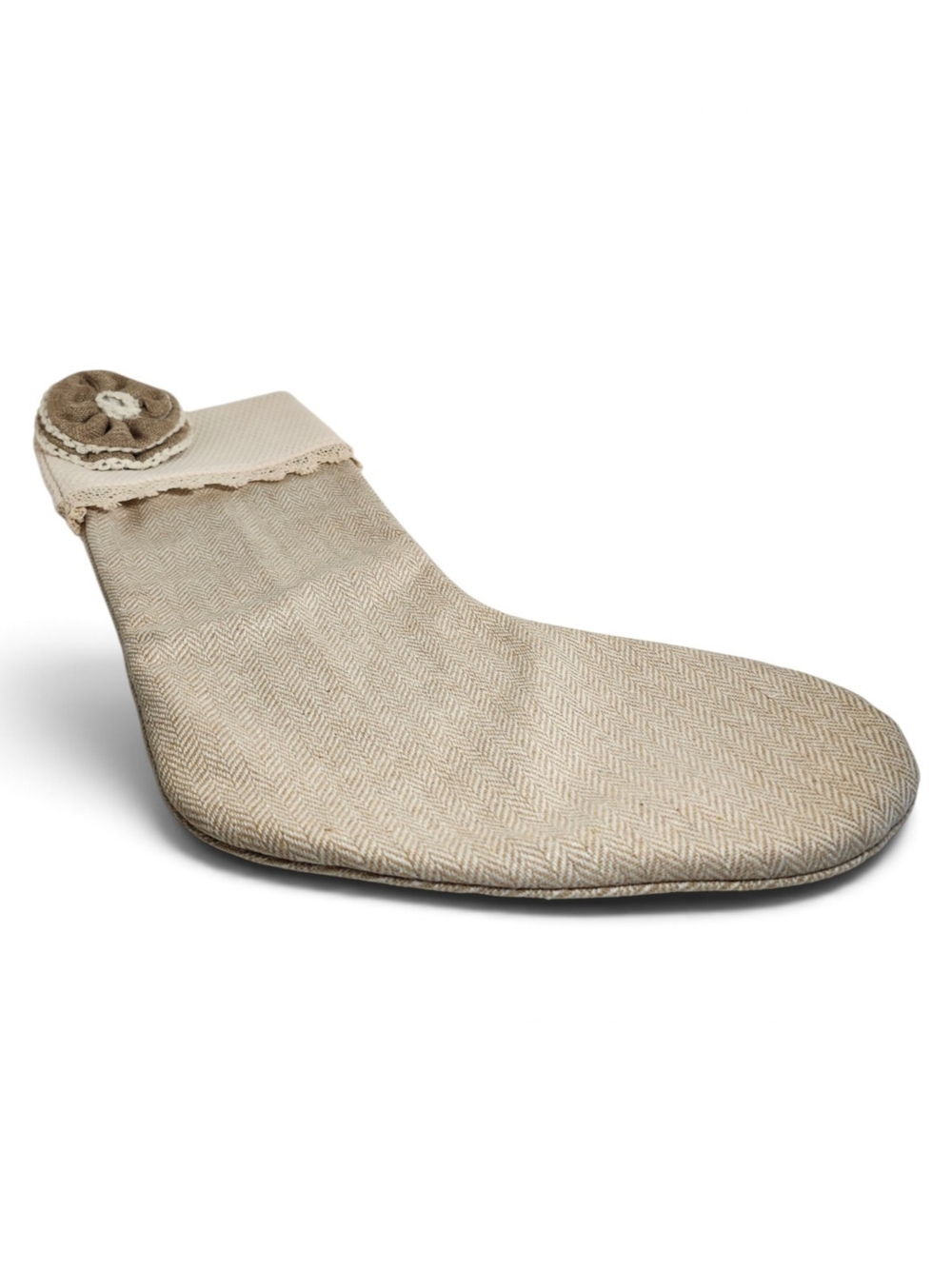 Rustic Beige Fabric Christmas Stocking With Burlap Flower